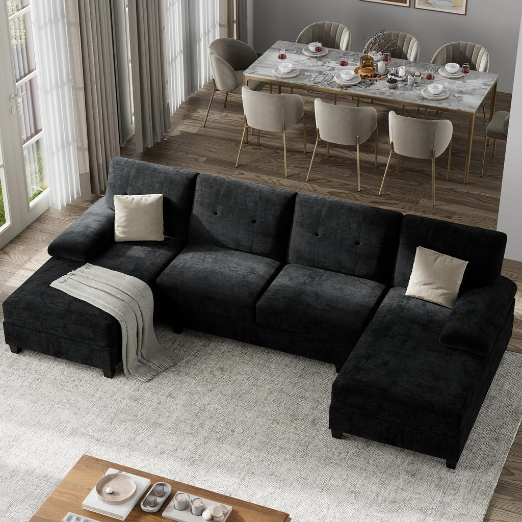 Gray Linen U-Shaped Sectional Sofa