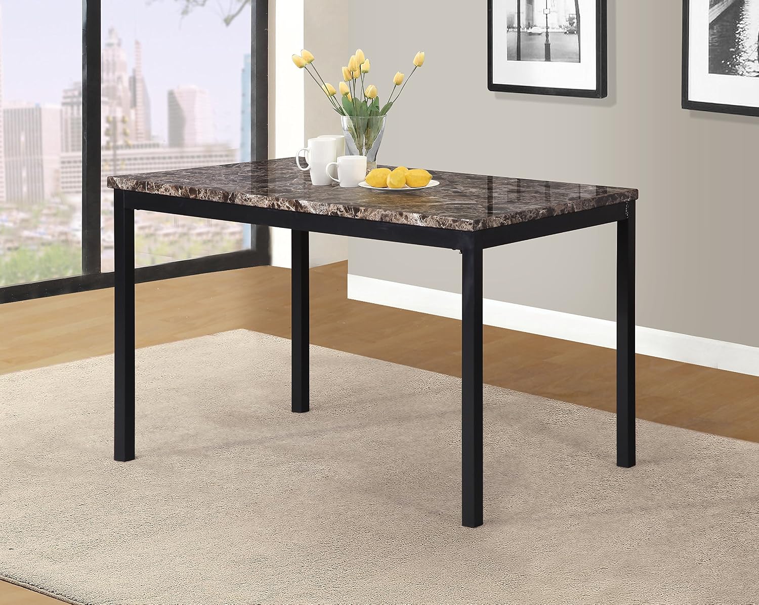 White Faux Marble Dining Table