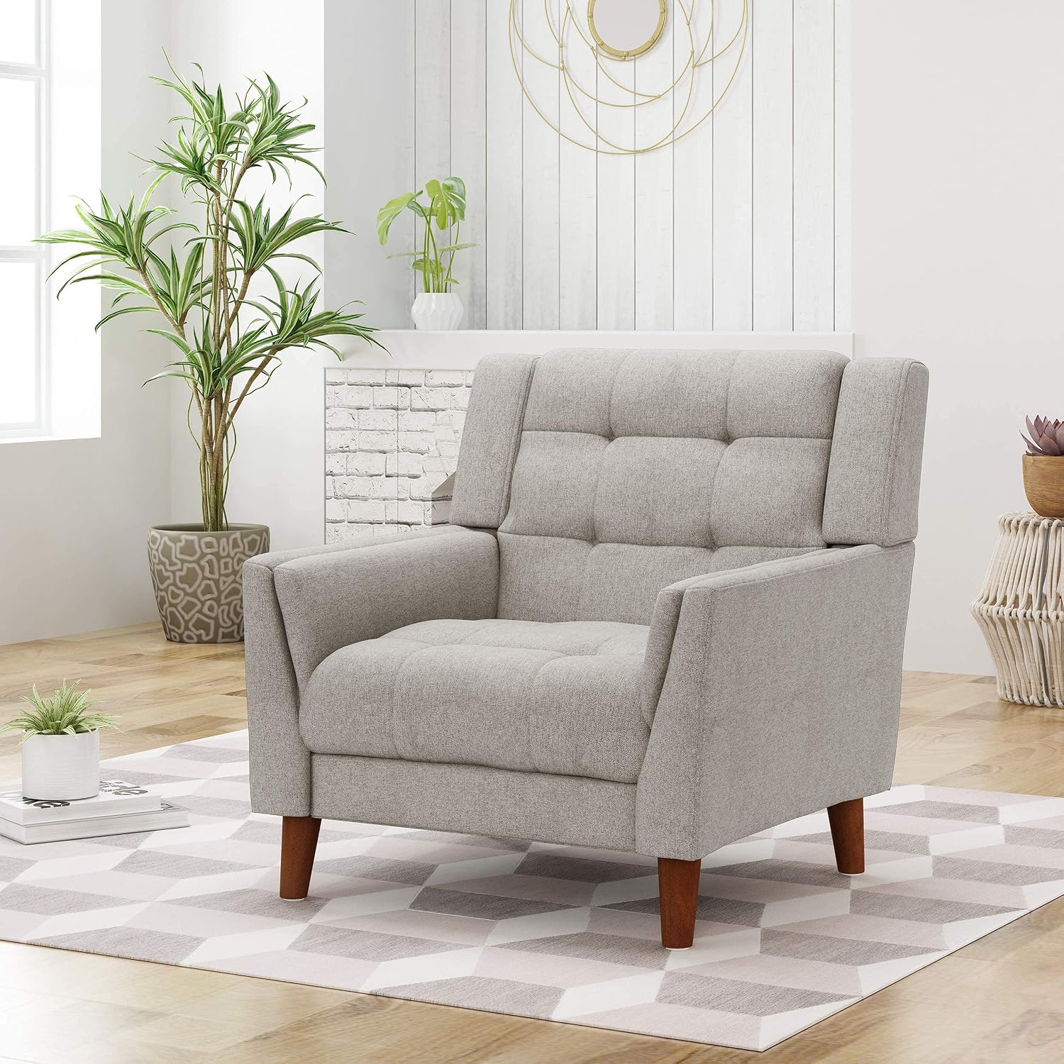 Home Beige Walnut Arm Chair