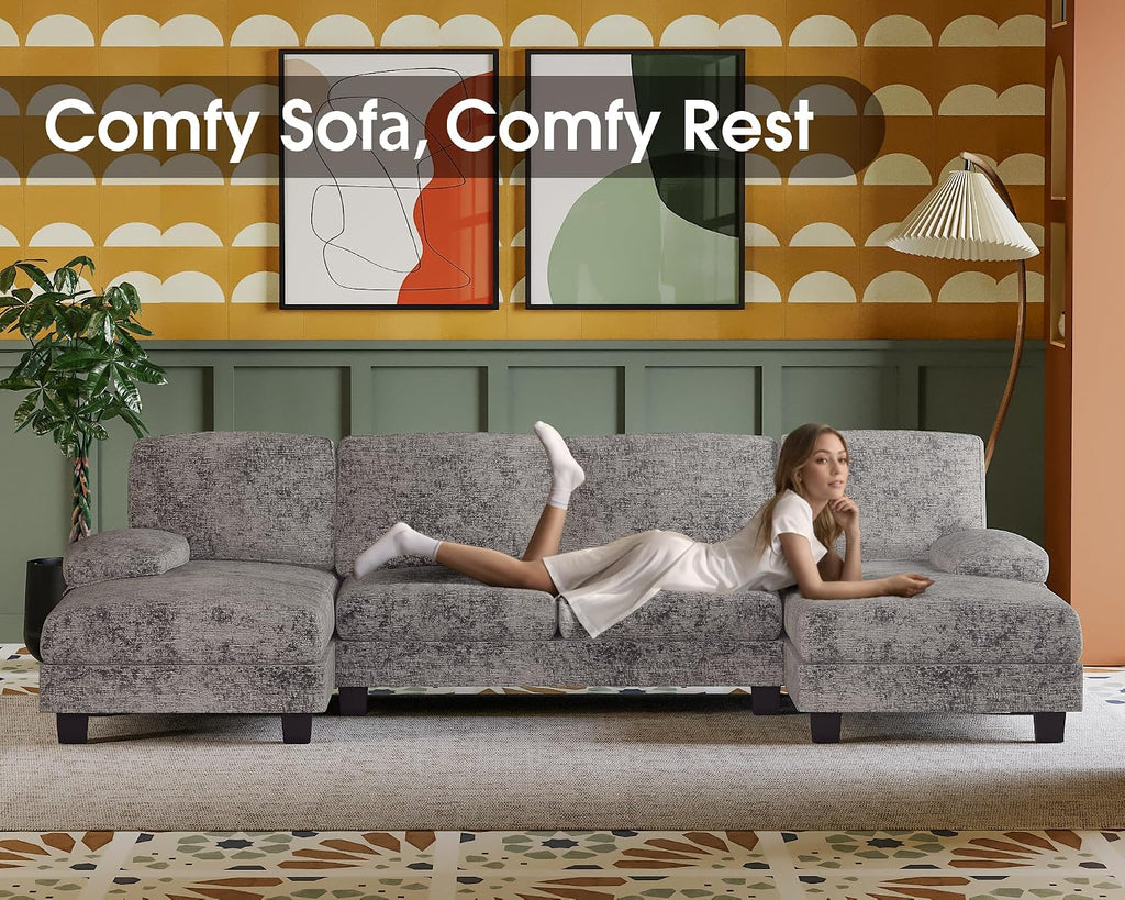 Grey Chenille U-Shaped Sectional Sofa