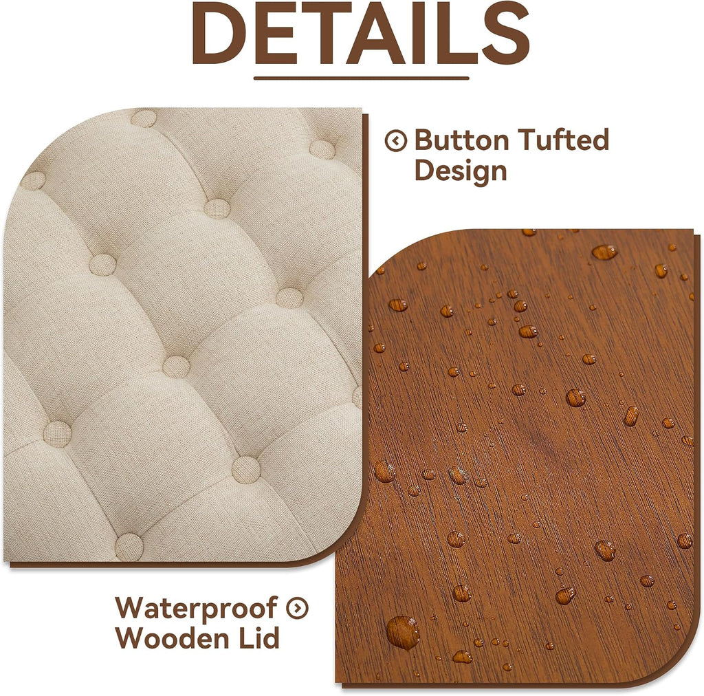 Khaki Round Tufted Storage Ottoman 24"