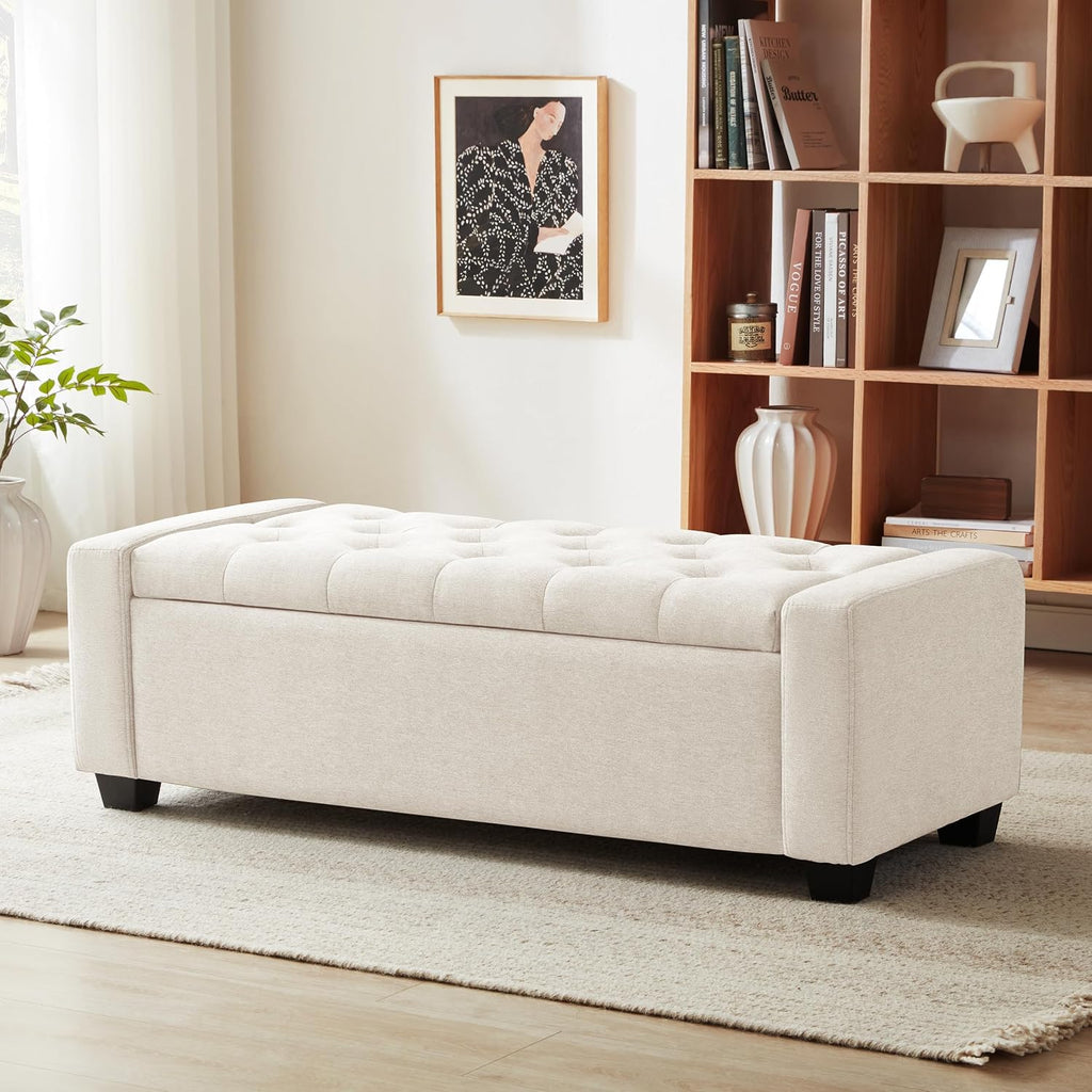 Home Beige Storage Ottoman Bench 48"