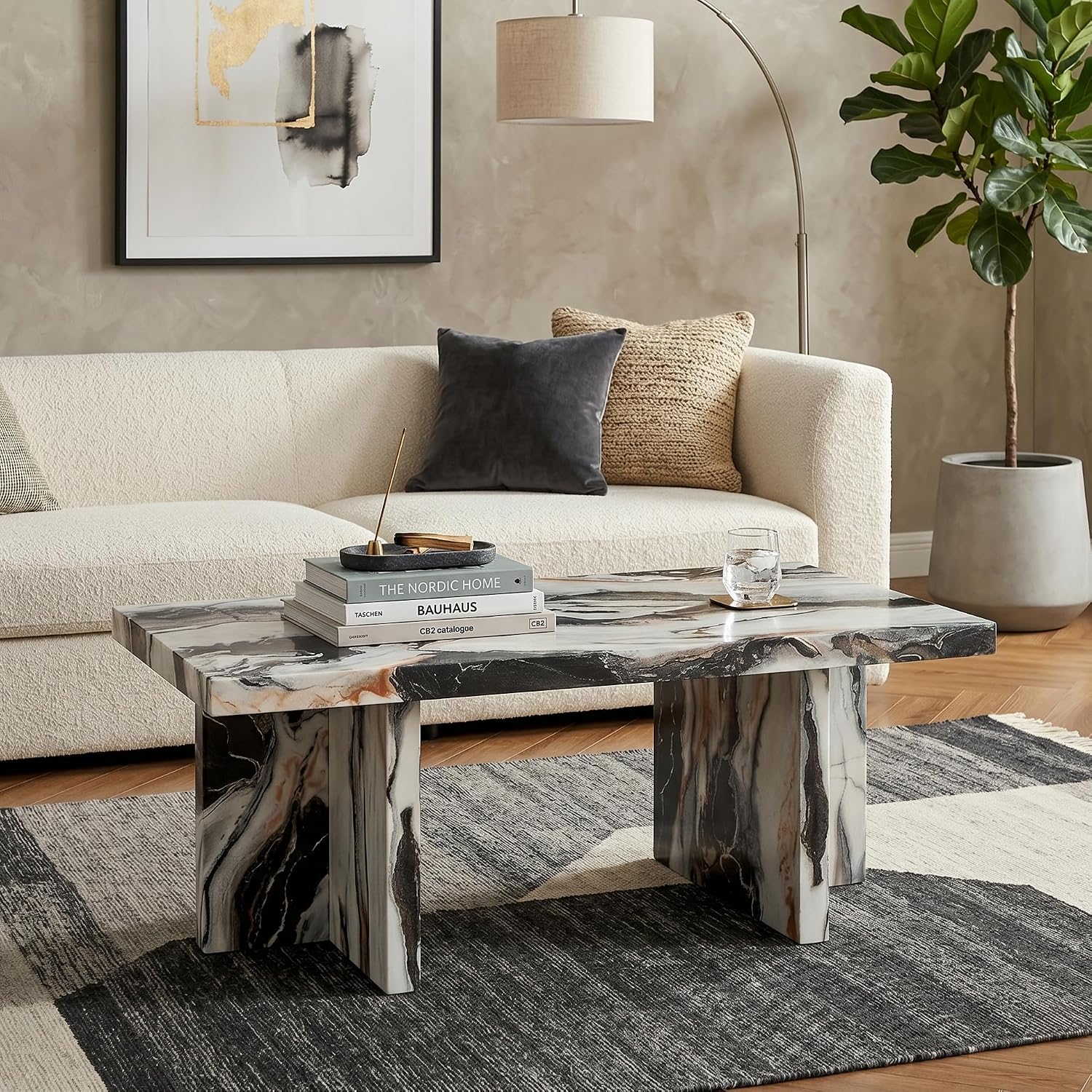 White Faux Marble Coffee Table