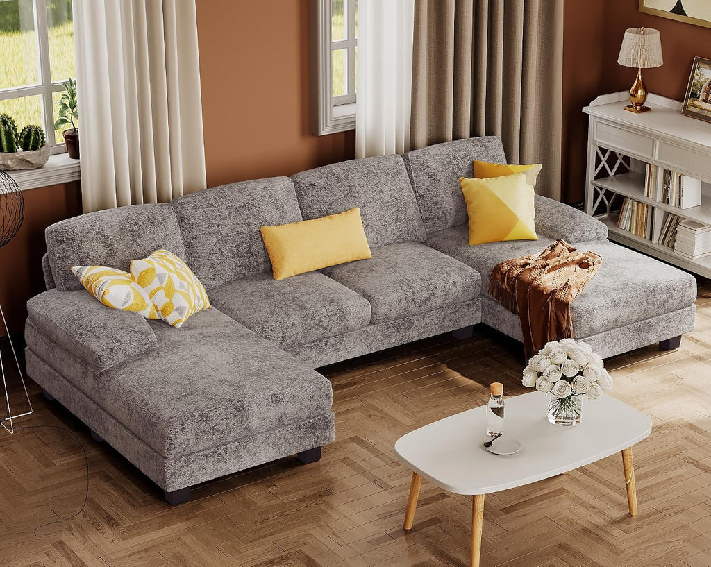 Grey Chenille U-Shaped Sectional Sofa