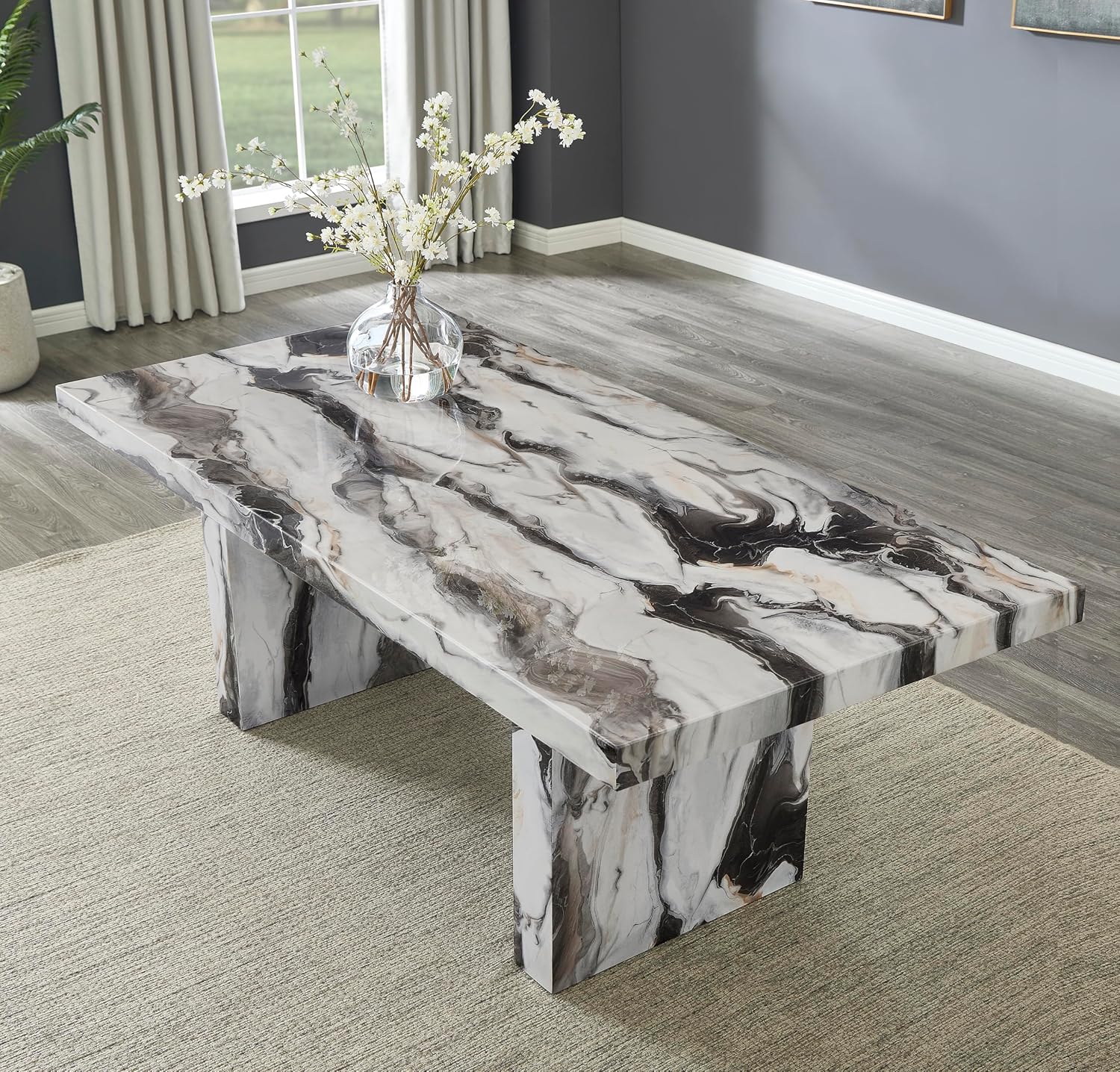 Cavira Faux Marble Double Pedestal Dining Table