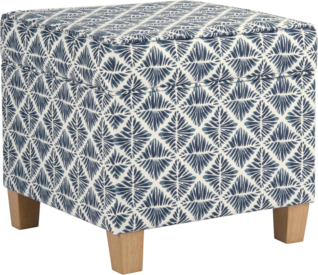 Blue Geometric Square Storage Ottoman 18"