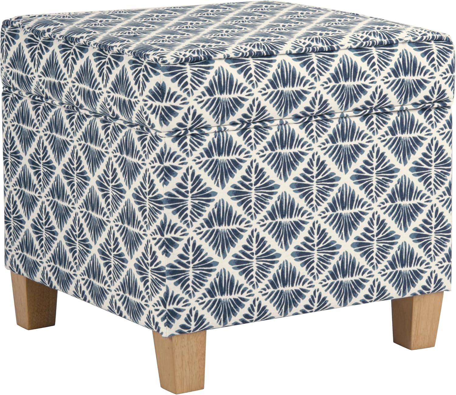 Blue Geometric Square Storage Ottoman 18"