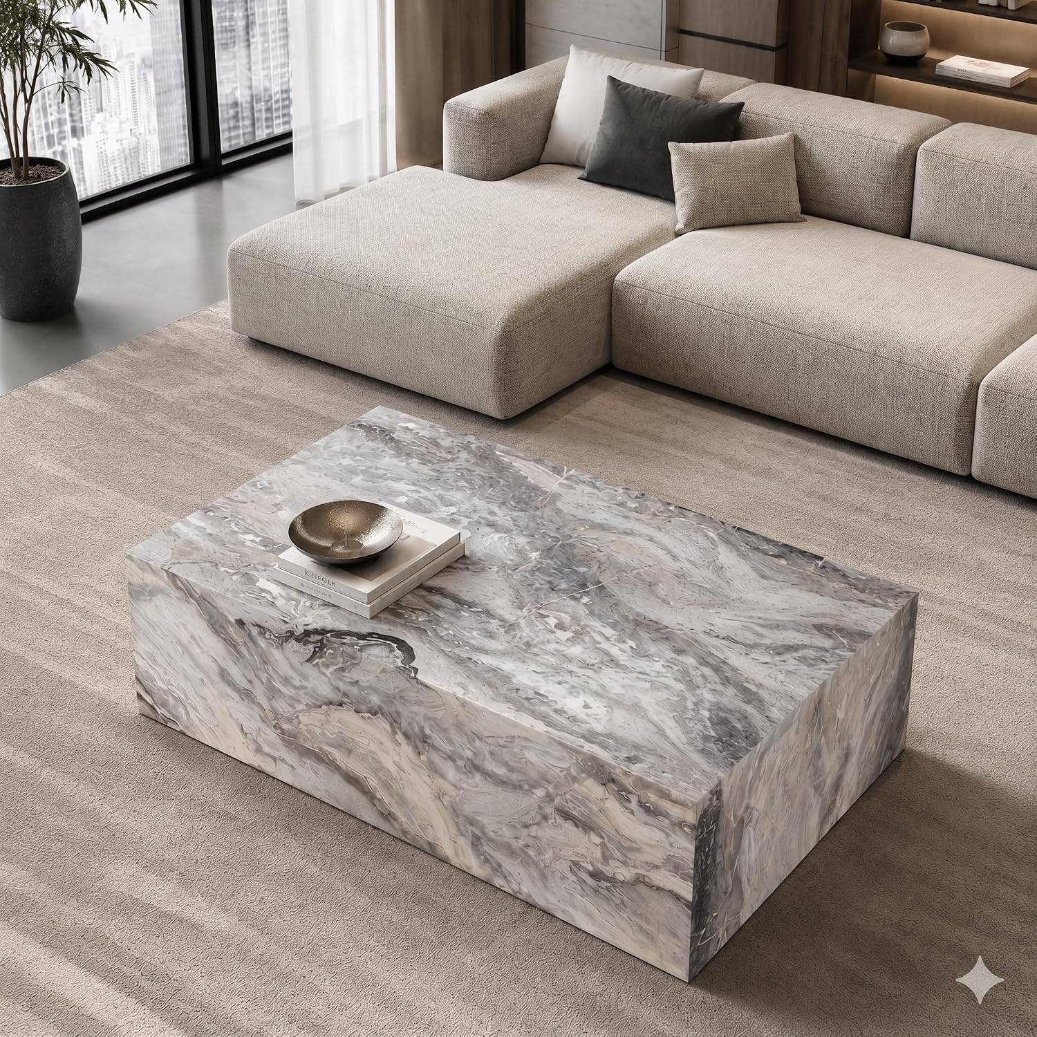Grey Faux Marble Modern Coffee Table