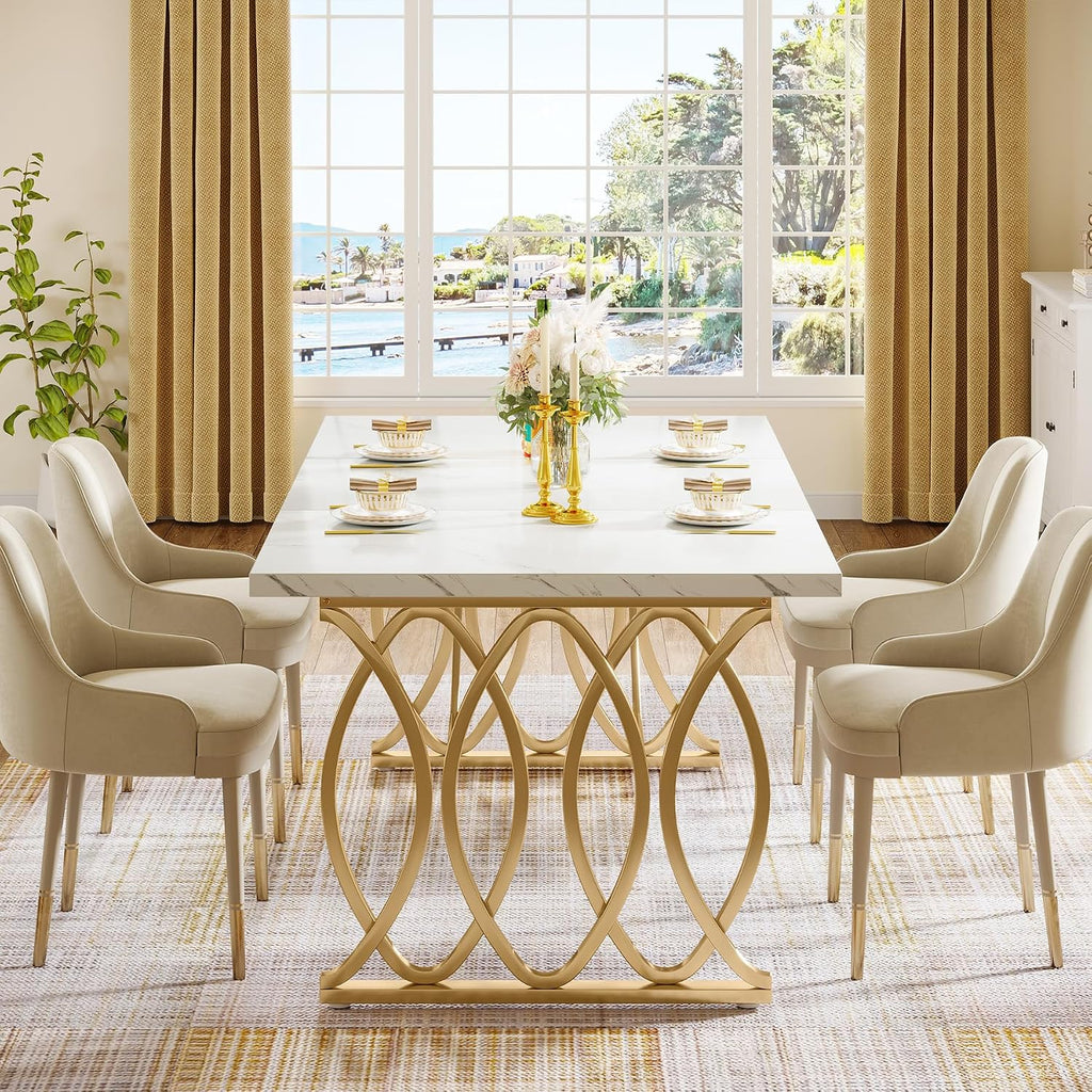 Faux Marble Rectangular Dining Table