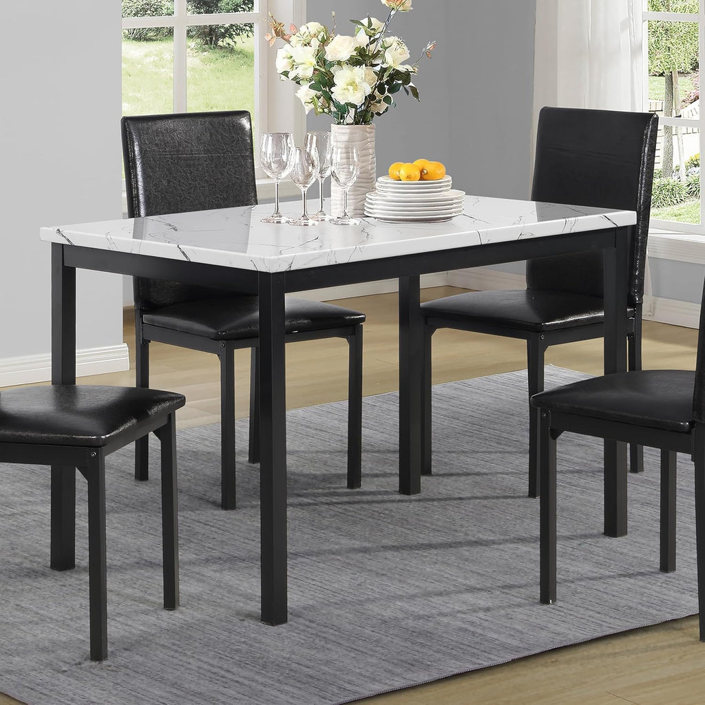 White Faux Marble Dining Table