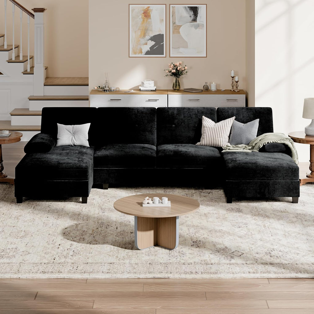 Gray Linen U-Shaped Sectional Sofa